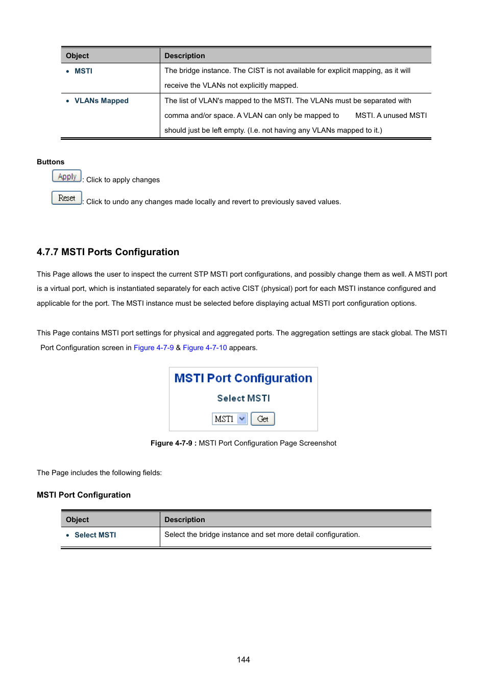 7 msti ports configuration, 7 msti port configuration | PLANET WGSW-48040HP User Manual | Page 144 / 375