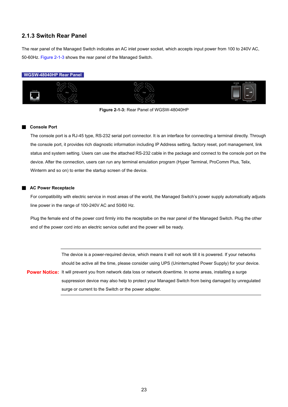 3 switch rear panel | PLANET WGSW-48040HP User Manual | Page 23 / 375
