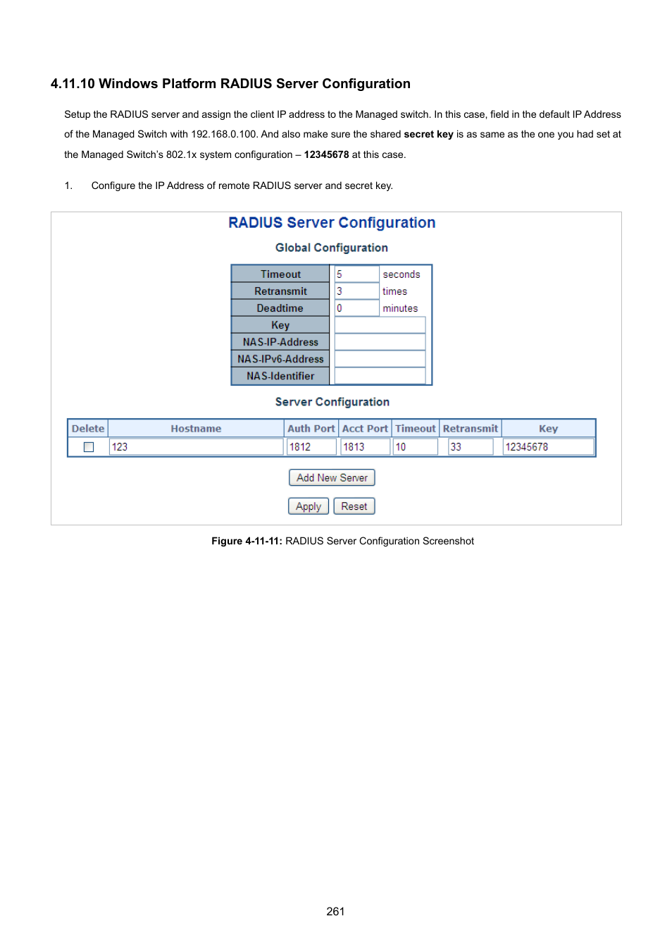10 windows platform radius server configuration | PLANET WGSW-48040HP User Manual | Page 261 / 375