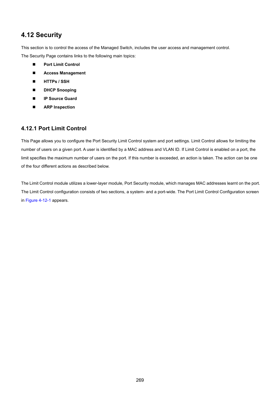12 security, 1 port limit control | PLANET WGSW-48040HP User Manual | Page 269 / 375