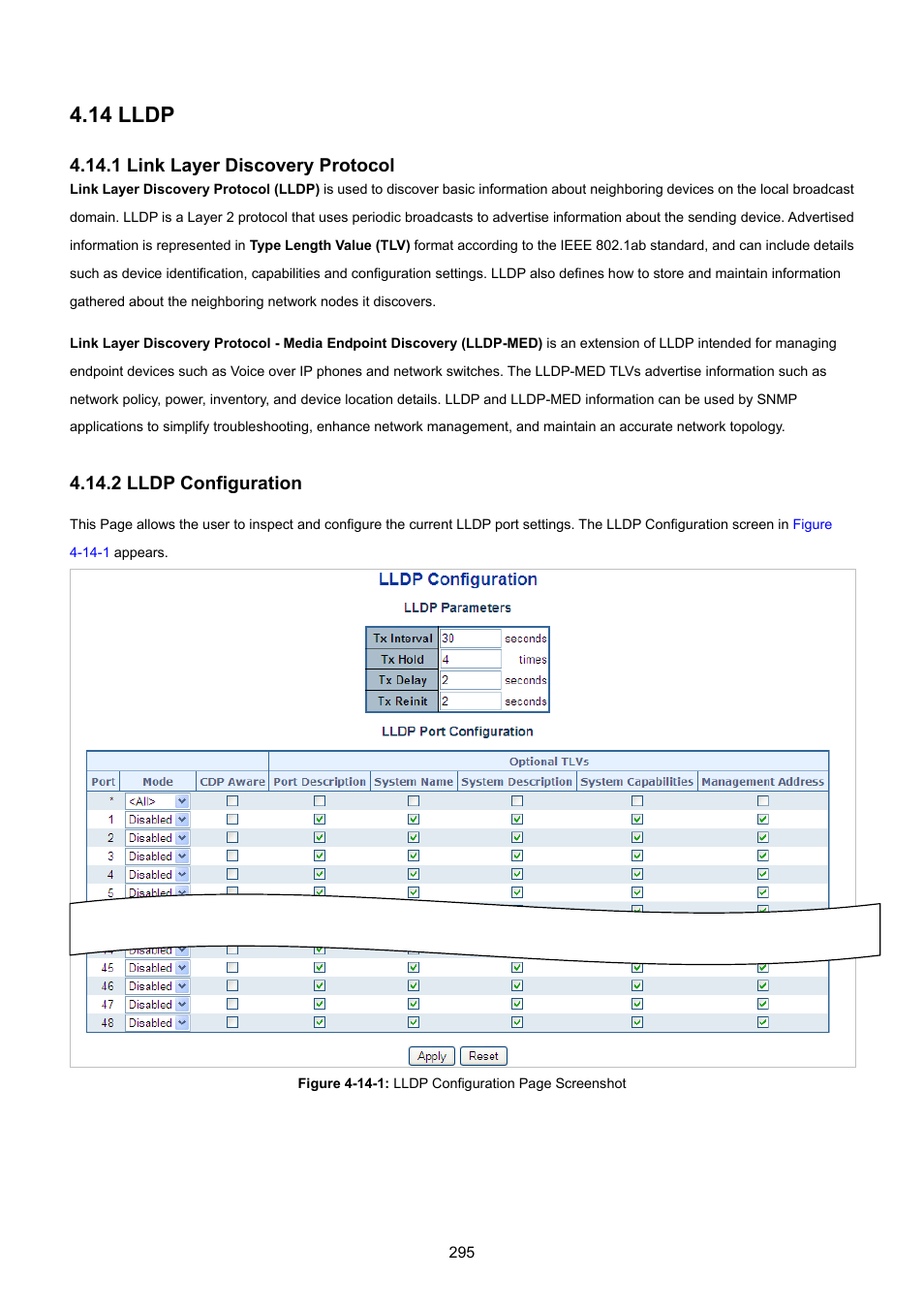 14 lldp, 1 link layer discovery protocol, 2 lldp configuration | PLANET WGSW-48040HP User Manual | Page 295 / 375