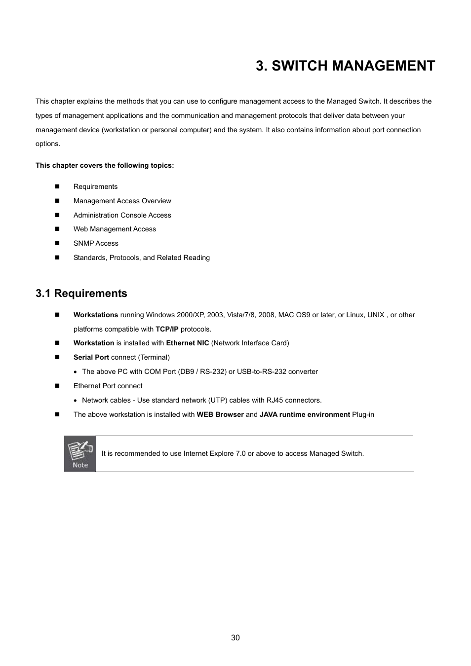 Switch management, 1 requirements | PLANET WGSW-48040HP User Manual | Page 30 / 375