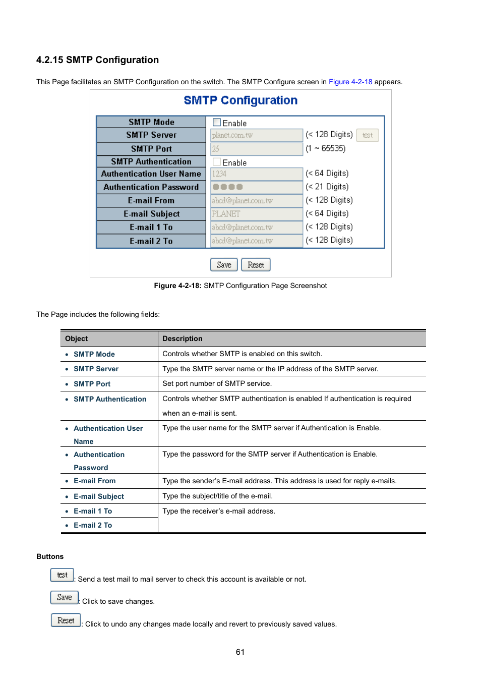 15 smtp configuration | PLANET WGSW-48040HP User Manual | Page 61 / 375
