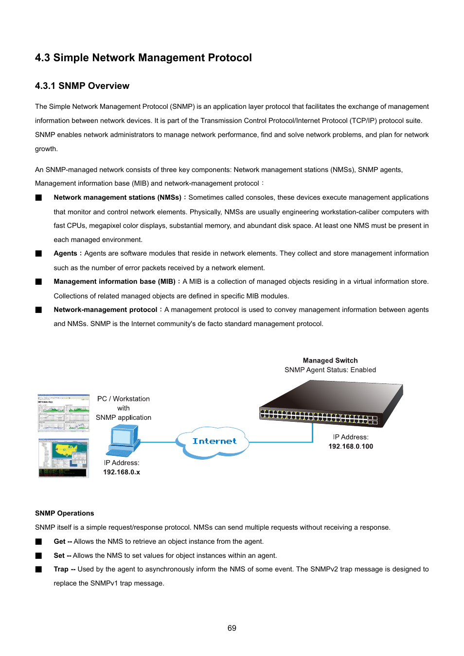 3 simple network management protocol, 1 snmp overview | PLANET WGSW-48040HP User Manual | Page 69 / 375