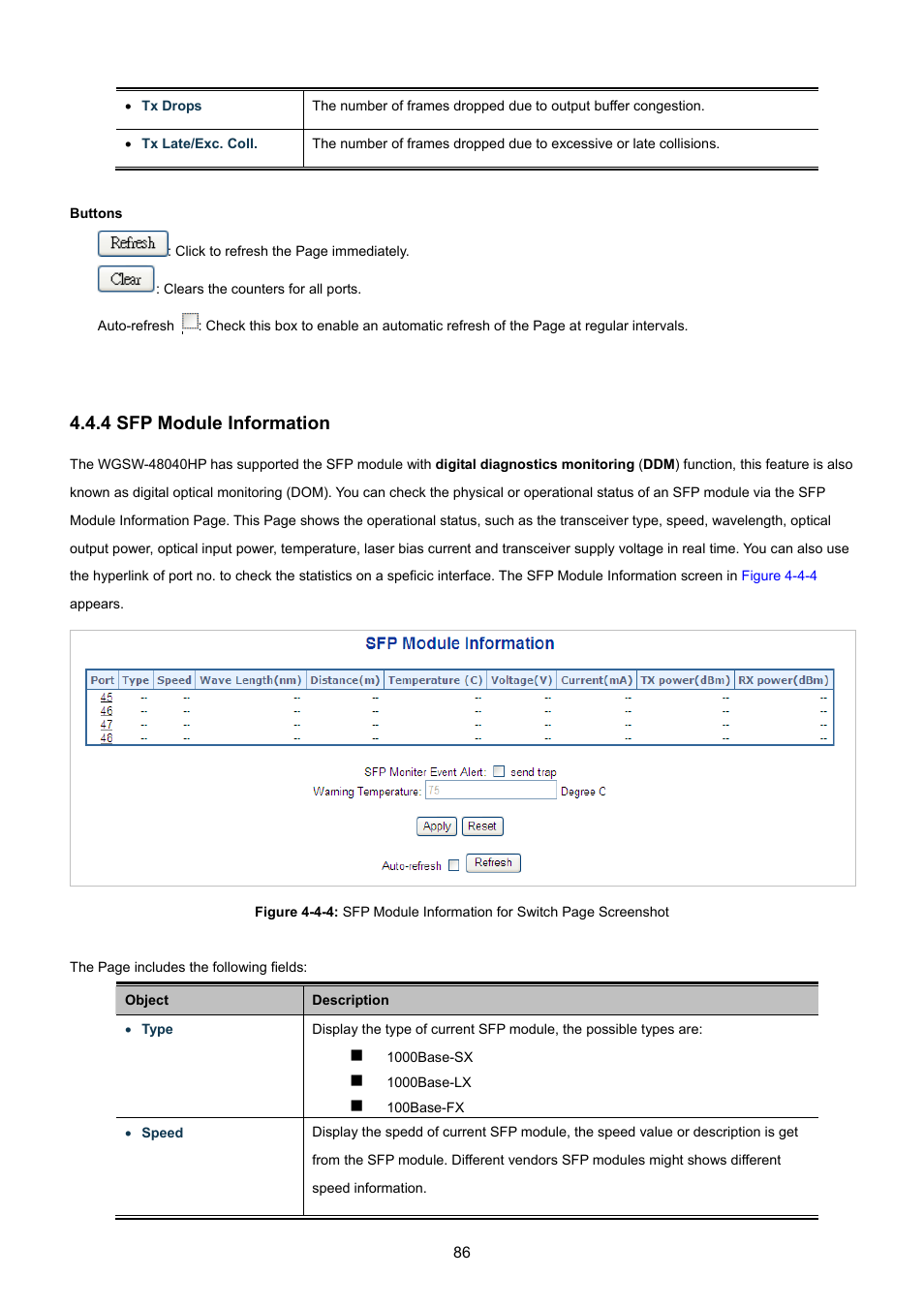 4 sfp module information | PLANET WGSW-48040HP User Manual | Page 86 / 375