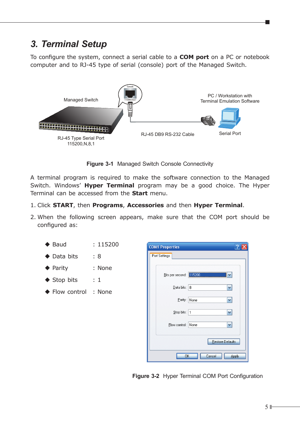 Terminal setup | PLANET WGSW-48040HP User Manual | Page 5 / 16