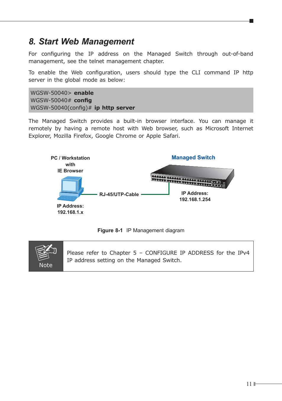 Start web management | PLANET WGSW-50040 User Manual | Page 11 / 16