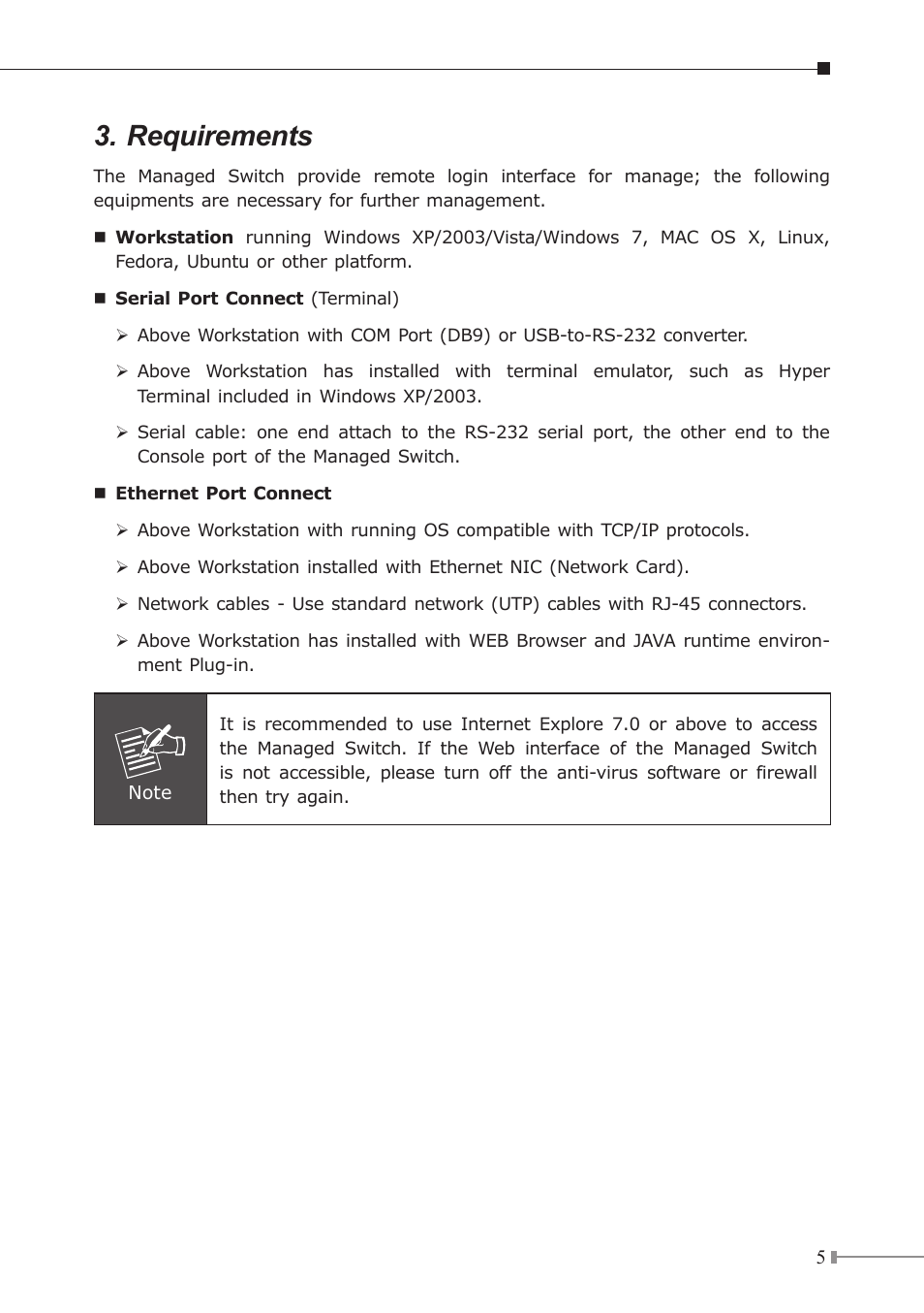 Requirements | PLANET WGSW-50040 User Manual | Page 5 / 16