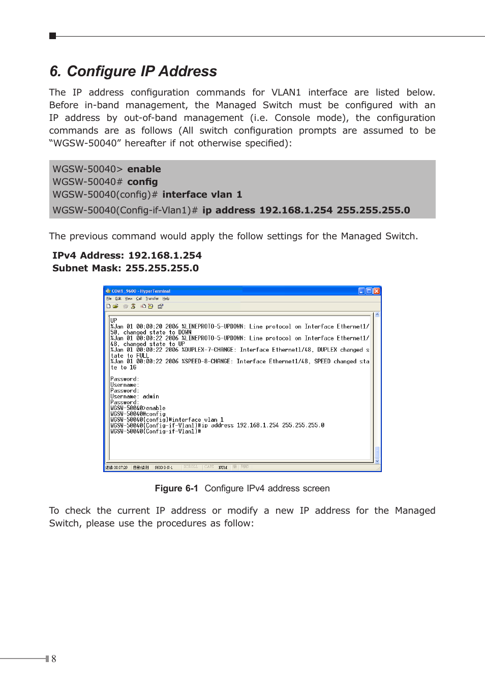 Configure ip address | PLANET WGSW-50040 User Manual | Page 8 / 16