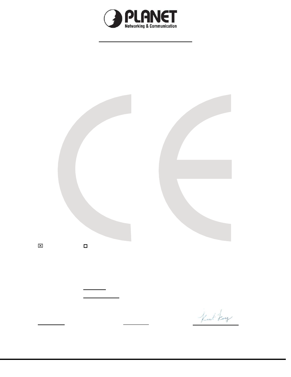 Ec declaration of conformity, Planet technology corporation | PLANET WGSW-50040 User Manual | Page 437 / 437