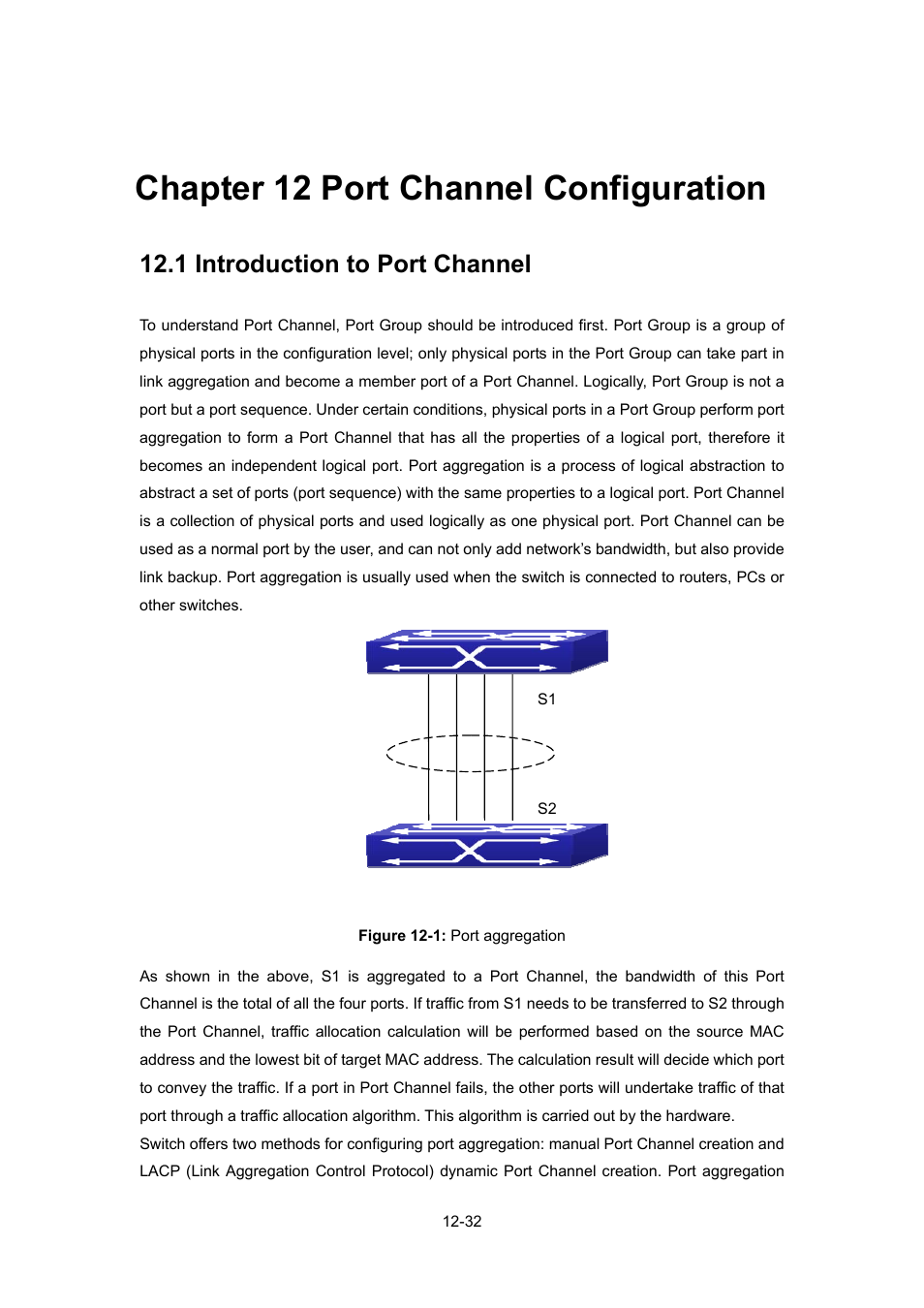 Chapter 12 port channel configuration, 1 introduction to port channel, Chapter 12 port channel configuration -32 | Ntroduction to, Hannel | PLANET WGSW-52040 User Manual | Page 110 / 505