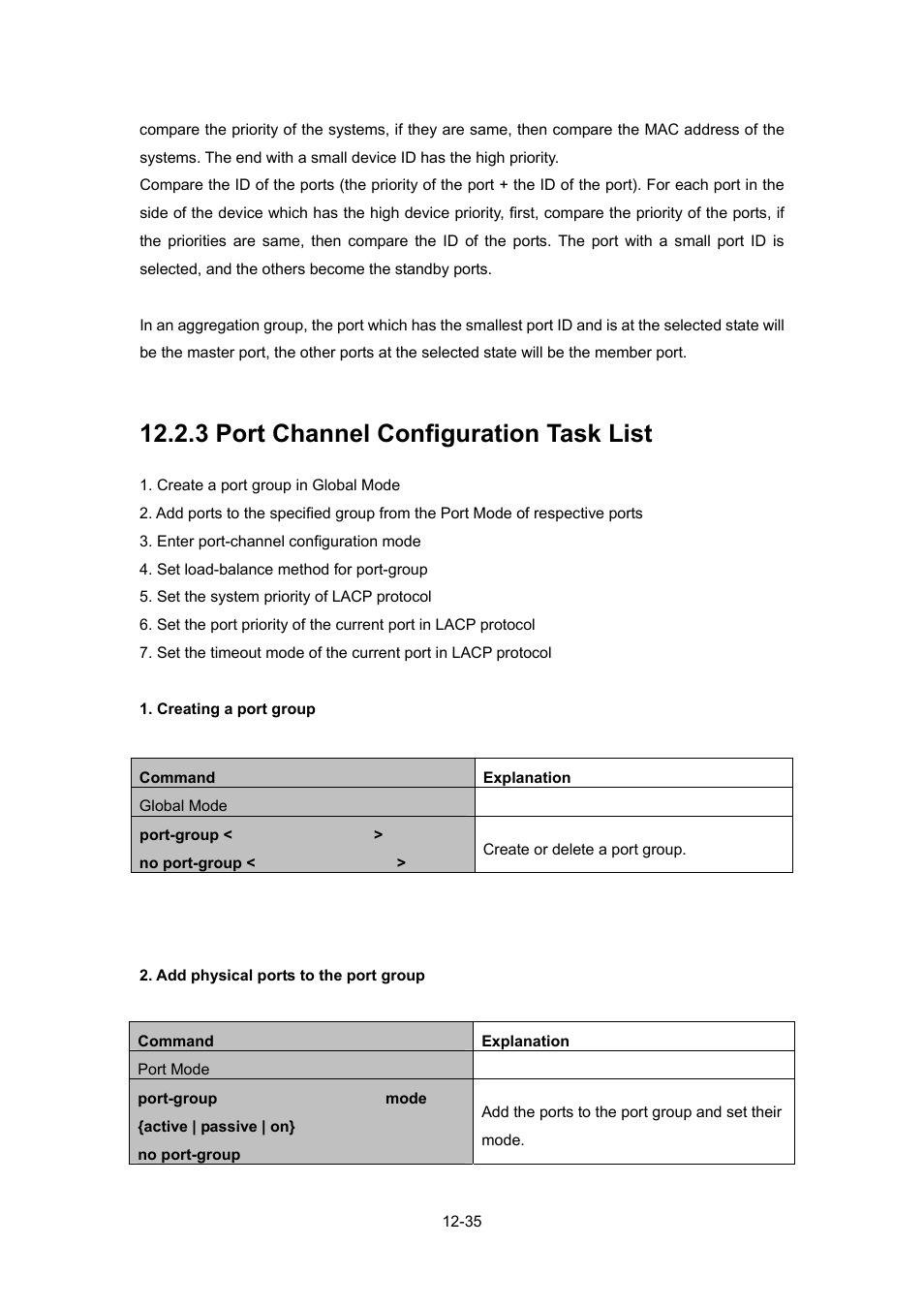 3 port channel configuration task list, 3 port channel configuration task list -35 | PLANET WGSW-52040 User Manual | Page 113 / 505