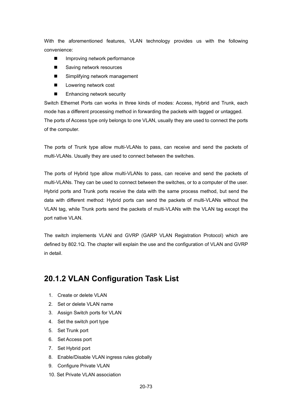 2 vlan configuration task list, 2 vlan configuration task list -73 | PLANET WGSW-52040 User Manual | Page 151 / 505