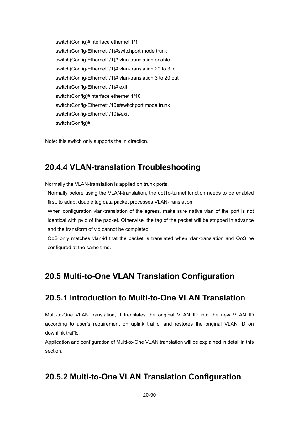 4 vlan-translation troubleshooting, 5 multi-to-one vlan translation configuration, 1 introduction to multi-to-one vlan translation | 2 multi-to-one vlan translation configuration, 4 vlan-translation troubleshooting -90, Ulti, Vlan, Ranslation, Onfiguration, 2 multi-to-one vlan translation configuration -90 | PLANET WGSW-52040 User Manual | Page 168 / 505