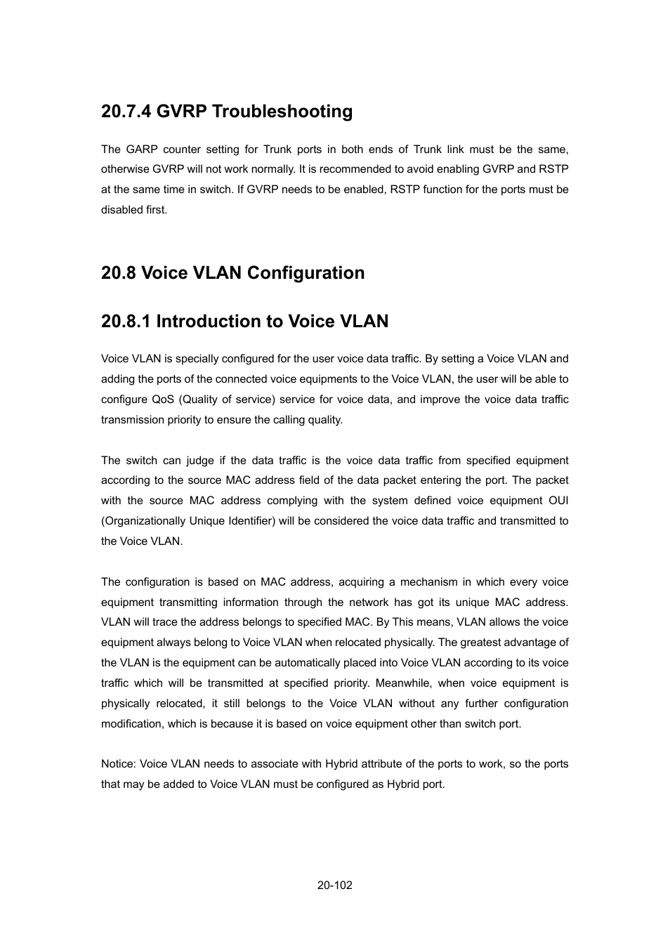 4 gvrp troubleshooting, 8 voice vlan configuration, 1 introduction to voice vlan | 4 gvrp troubleshooting -102, Oice, Vlan, Onfiguration, 1 introduction to voice vlan -102 | PLANET WGSW-52040 User Manual | Page 180 / 505