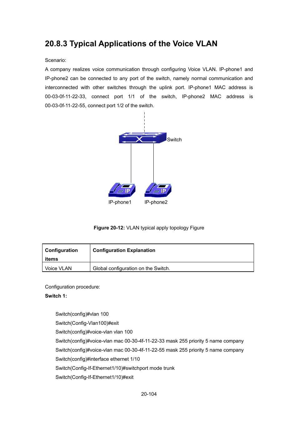 3 typical applications of the voice vlan, 3 typical applications of the voice vlan -104 | PLANET WGSW-52040 User Manual | Page 182 / 505