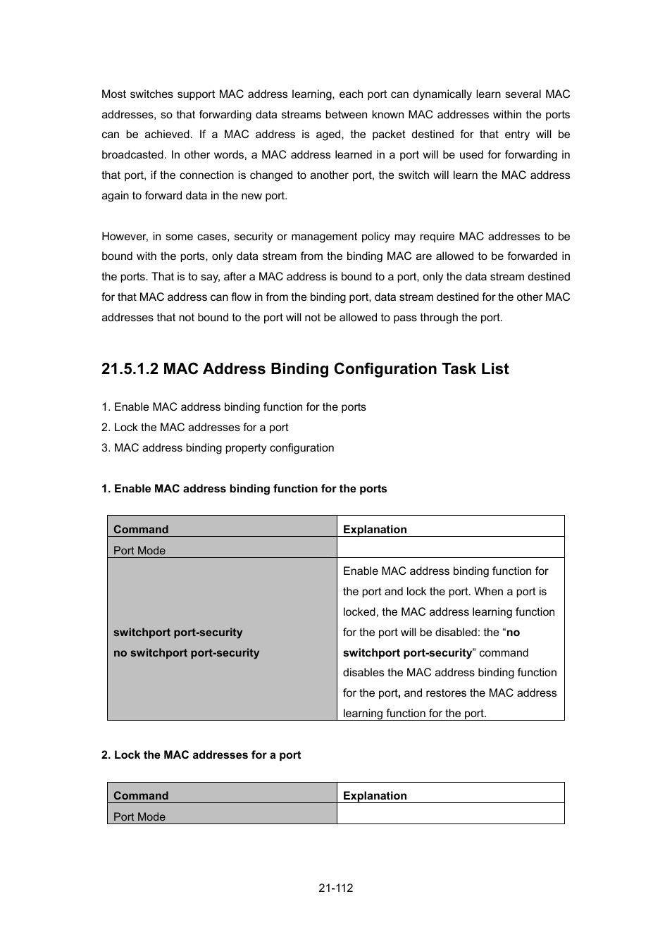 2 mac address binding configuration task list | PLANET WGSW-52040 User Manual | Page 190 / 505