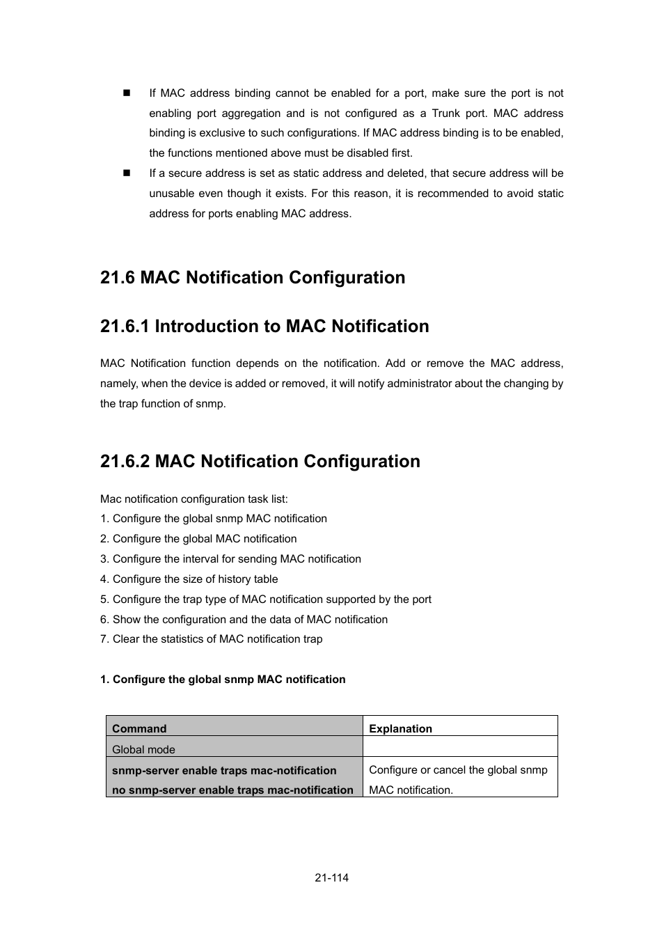 6 mac notification configuration, 1 introduction to mac notification, 2 mac notification configuration | Otification, Onfiguration, 1 introduction to mac notification -114, 2 mac notification configuration -114 | PLANET WGSW-52040 User Manual | Page 192 / 505