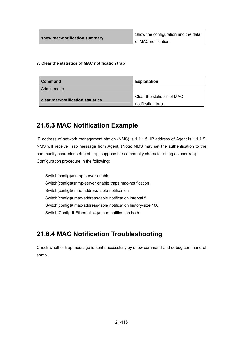 3 mac notification example, 4 mac notification troubleshooting, 3 mac notification example -116 | 4 mac notification troubleshooting -116 | PLANET WGSW-52040 User Manual | Page 194 / 505
