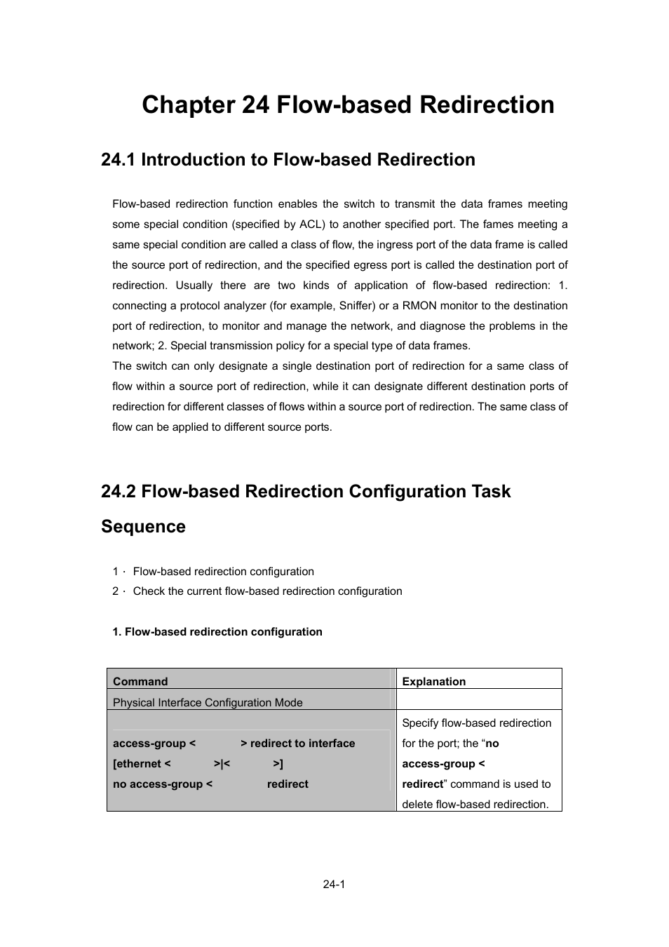 Chapter 24 flow-based redirection, 1 introduction to flow-based redirection, Chapter 24 flow-based redirection -1 | Ntroduction to, Based, Edirection, Onfiguration, Equence | PLANET WGSW-52040 User Manual | Page 222 / 505