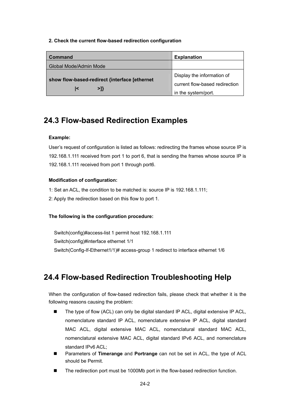 3 flow-based redirection examples, 4 flow-based redirection troubleshooting help, Based | Edirection, Xamples, Roubleshooting | PLANET WGSW-52040 User Manual | Page 223 / 505