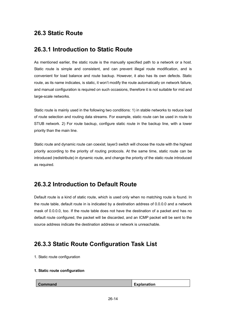 3 static route, 1 introduction to static route, 2 introduction to default route | 3 static route configuration task list, Tatic, Oute, 1 introduction to static route -14, 2 introduction to default route -14, 3 static route configuration task list -14 | PLANET WGSW-52040 User Manual | Page 235 / 505