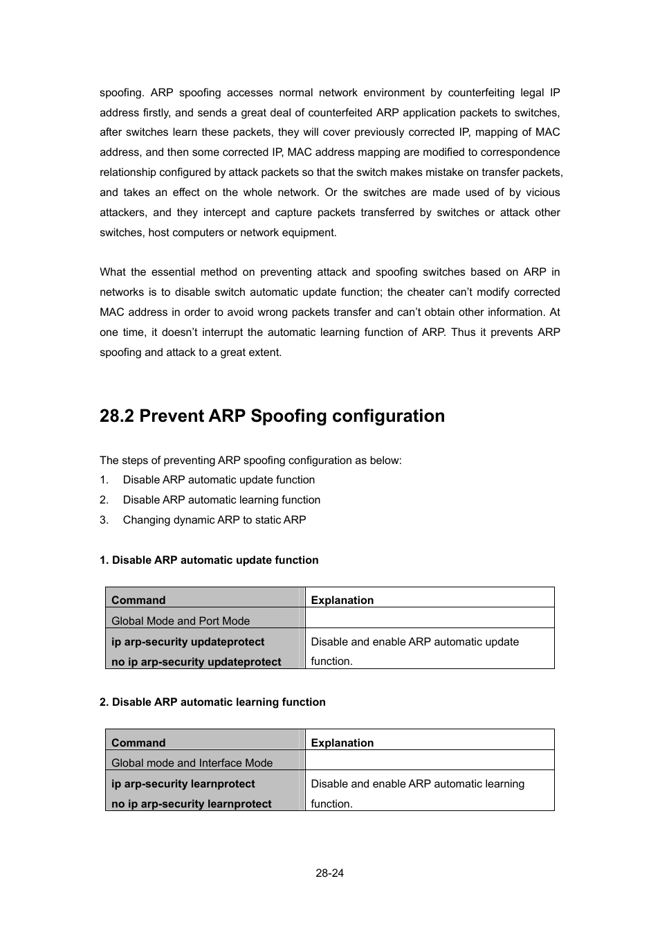 2 prevent arp spoofing configuration, Revent, Poofing configuration | PLANET WGSW-52040 User Manual | Page 245 / 505