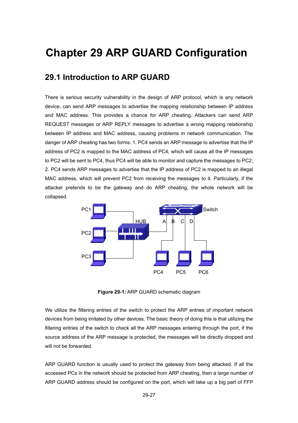 Chapter 29 arp guard configuration, 1 introduction to arp guard, Chapter 29 arp guard configuration -27 | Ntroduction to, Guard -27 | PLANET WGSW-52040 User Manual | Page 248 / 505