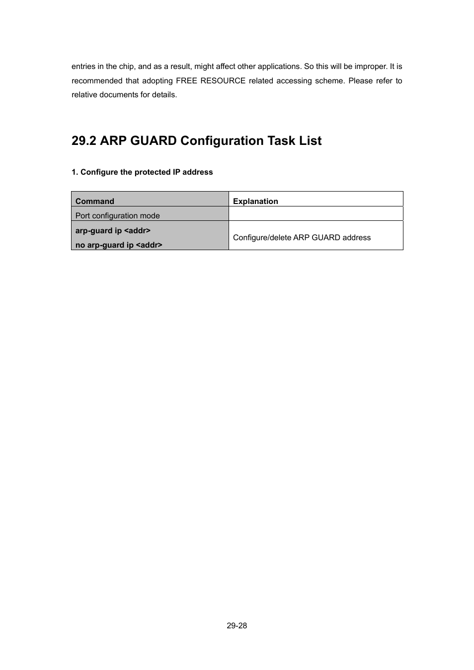 2 arp guard configuration task list, Guard, Onfiguration | PLANET WGSW-52040 User Manual | Page 249 / 505