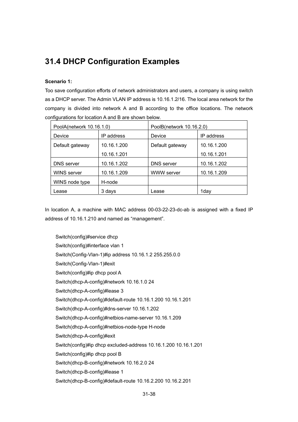 4 dhcp configuration examples, Dhcp, Onfiguration | Xamples | PLANET WGSW-52040 User Manual | Page 259 / 505