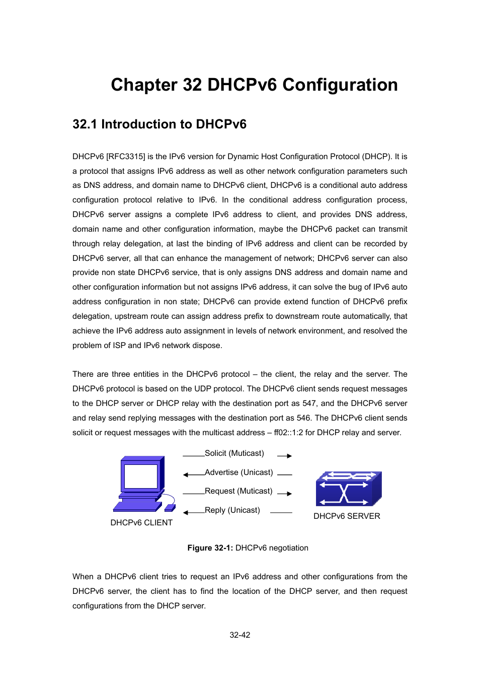 Chapter 32 dhcpv6 configuration, 1 introduction to dhcpv6, Chapter 32 dhcpv6 configuration -42 | Ntroduction to, Dhcp | PLANET WGSW-52040 User Manual | Page 263 / 505