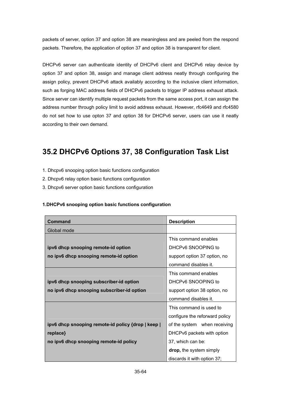 2 dhcpv6 options 37, 38 configuration task list, Dhcp, Ptions | Onfiguration | PLANET WGSW-52040 User Manual | Page 285 / 505