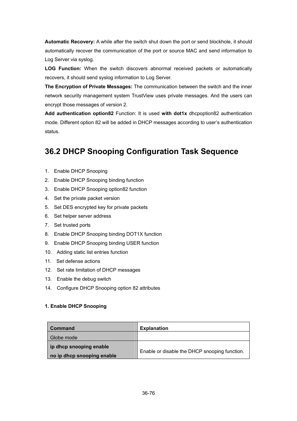 2 dhcp snooping configuration task sequence, Dhcp, Nooping | Onfiguration, Equence | PLANET WGSW-52040 User Manual | Page 297 / 505