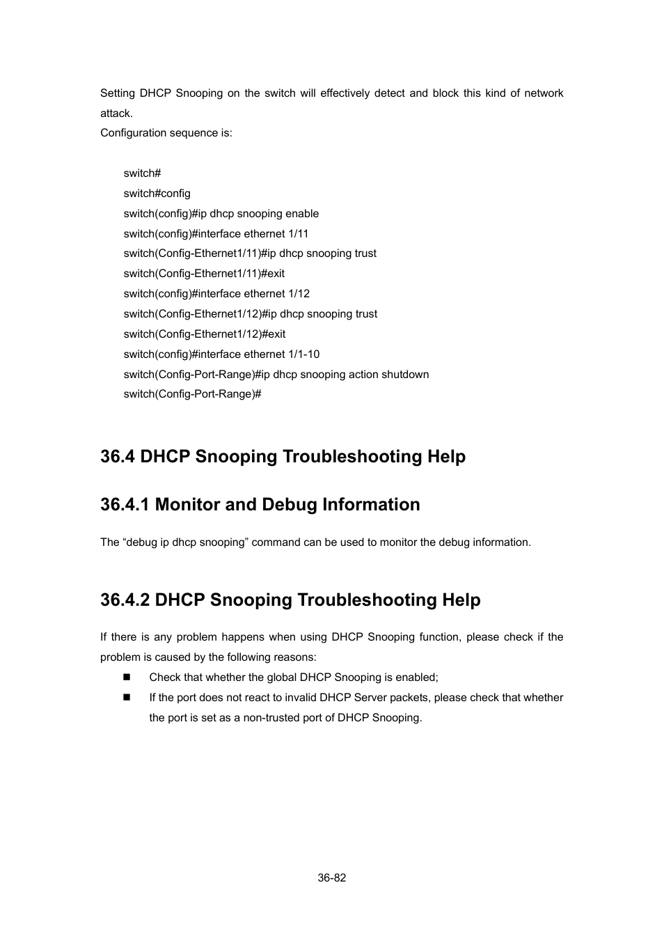 4 dhcp snooping troubleshooting help, 1 monitor and debug information, 2 dhcp snooping troubleshooting help | Dhcp, Nooping, Roubleshooting, 1 monitor and debug information -82, 2 dhcp snooping troubleshooting help -82 | PLANET WGSW-52040 User Manual | Page 303 / 505