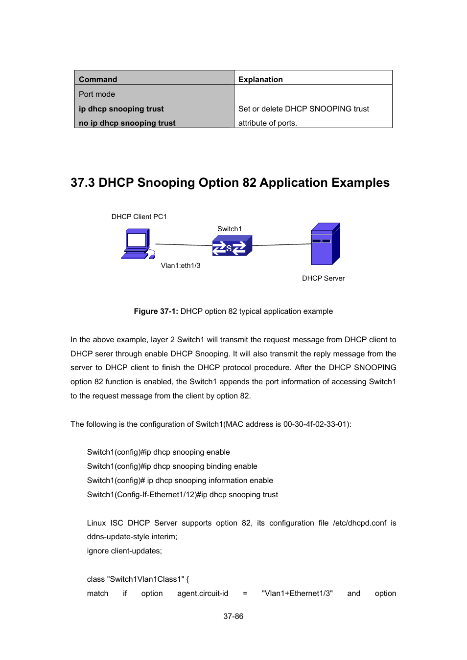 3 dhcp snooping option 82 application examples, Dhcp, Nooping | Ption, Pplication, Xamples | PLANET WGSW-52040 User Manual | Page 307 / 505