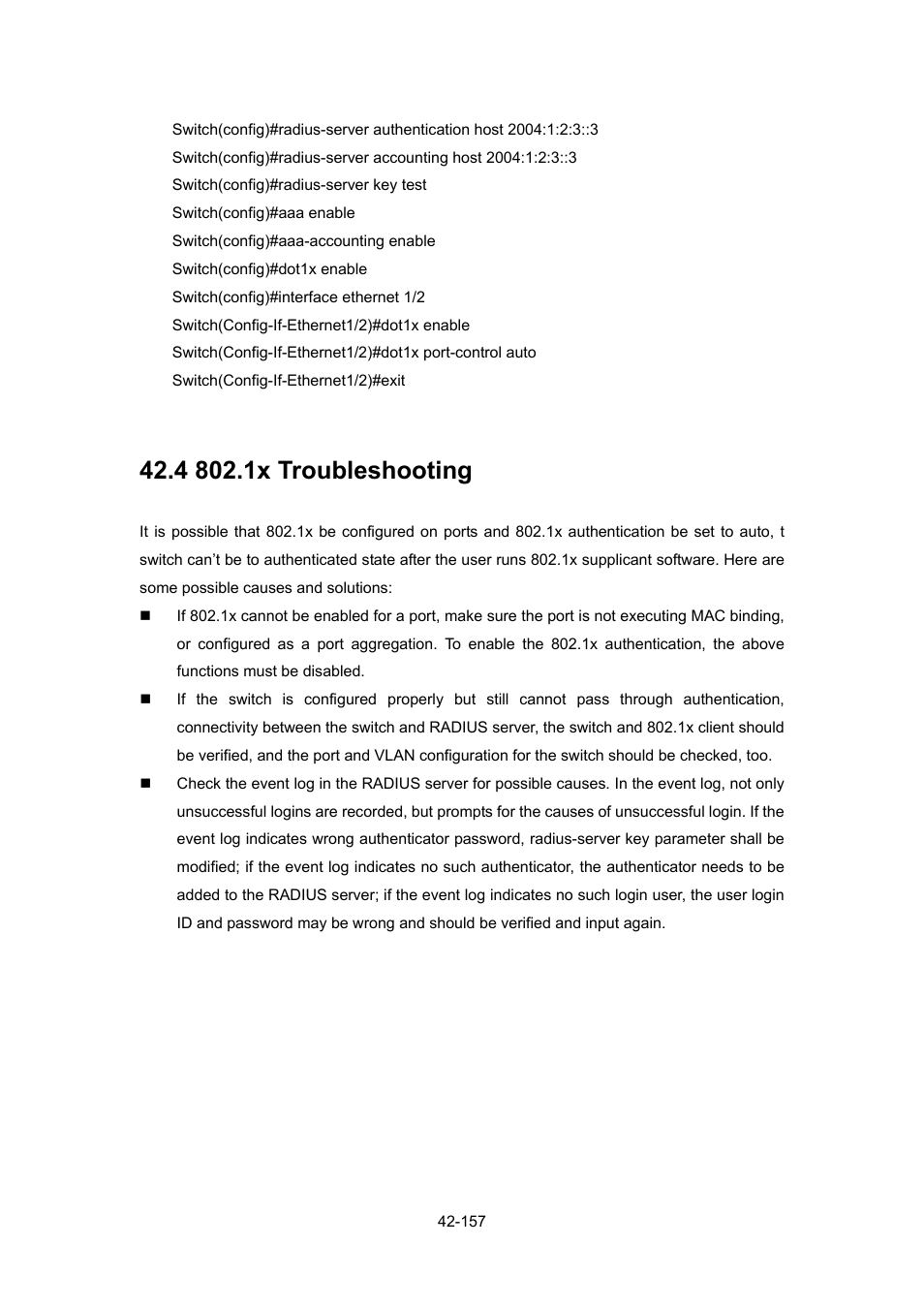 4 802.1x troubleshooting, Roubleshooting | PLANET WGSW-52040 User Manual | Page 378 / 505