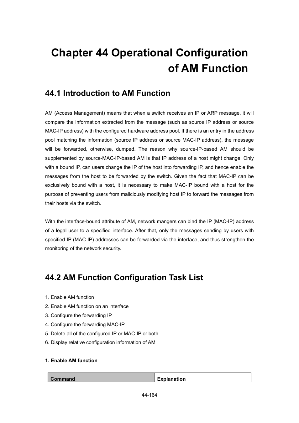 1 introduction to am function, 2 am function configuration task list, Ntroduction to | Unction, Onfiguration | PLANET WGSW-52040 User Manual | Page 385 / 505