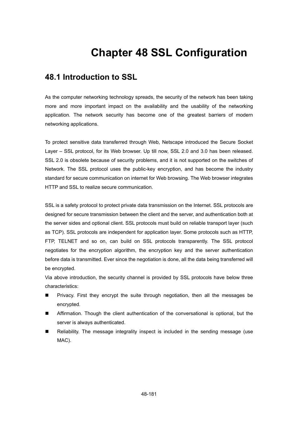 Chapter 48 ssl configuration, 1 introduction to ssl, Chapter 48 ssl configuration -181 | Ntroduction to, Ssl -181 | PLANET WGSW-52040 User Manual | Page 402 / 505