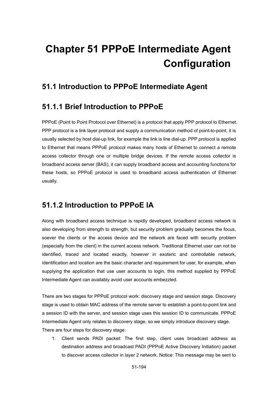 Chapter 51 pppoe intermediate agent configuration, 1 introduction to pppoe intermediate agent, 1 brief introduction to pppoe | 2 introduction to pppoe ia, Ntroduction to, Ntermediate, Gent, 1 brief introduction to pppoe -194, 2 introduction to pppoe ia -194 | PLANET WGSW-52040 User Manual | Page 415 / 505