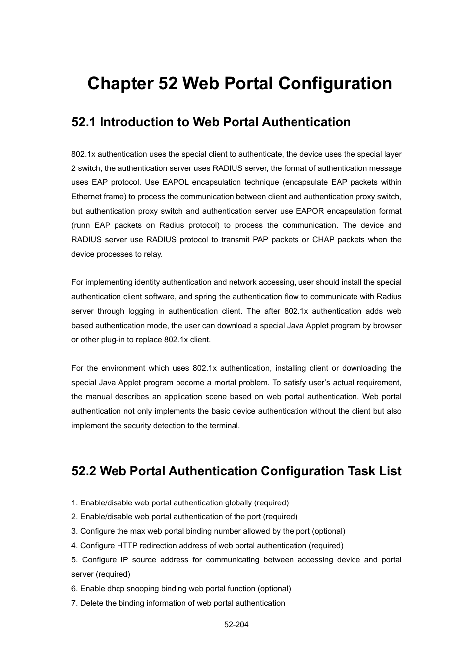 Chapter 52 web portal configuration, 1 introduction to web portal authentication, Chapter 52 web portal configuration -204 | Ntroduction to, Ortal, Uthentication, Onfiguration | PLANET WGSW-52040 User Manual | Page 425 / 505