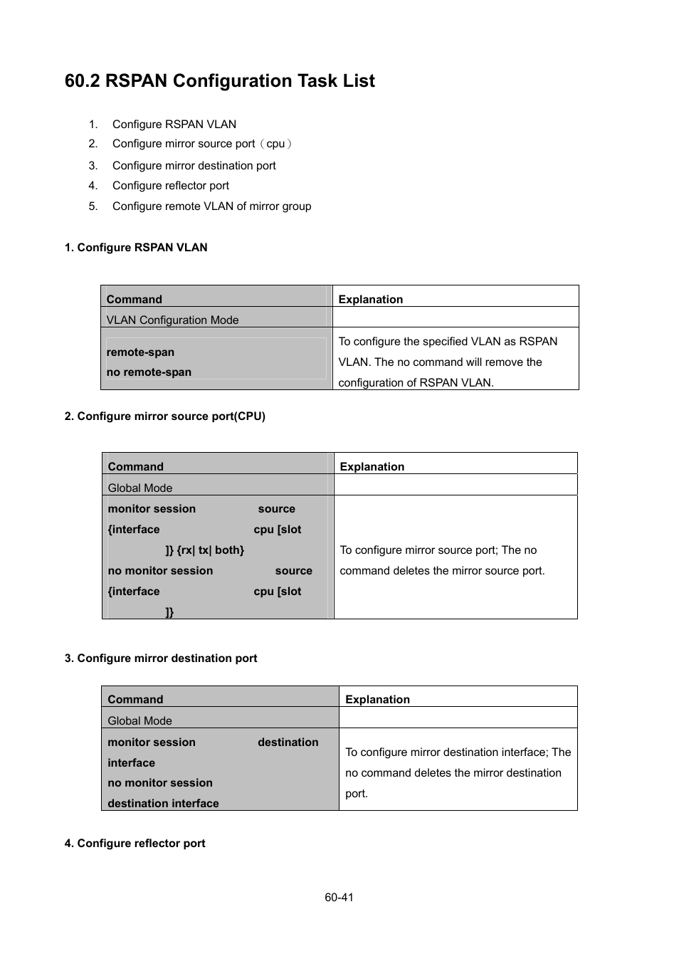2 rspan configuration task list, Rspan, Onfiguration | PLANET WGSW-52040 User Manual | Page 470 / 505