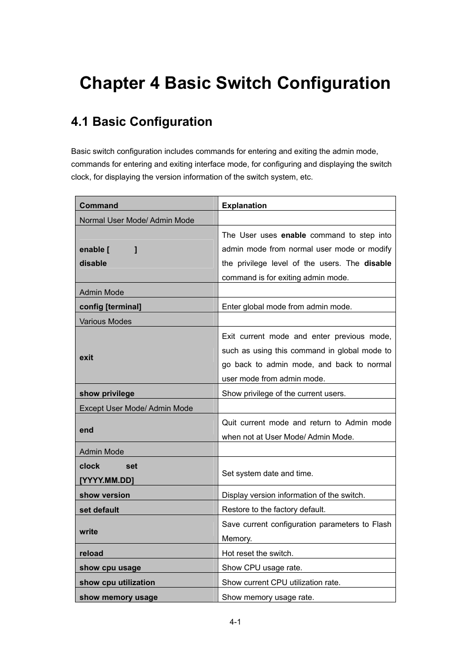 Chapter 4 basic switch configuration, 1 basic configuration, Chapter 4 basic switch configuration -1 | Asic, Onfiguration | PLANET WGSW-52040 User Manual | Page 48 / 505