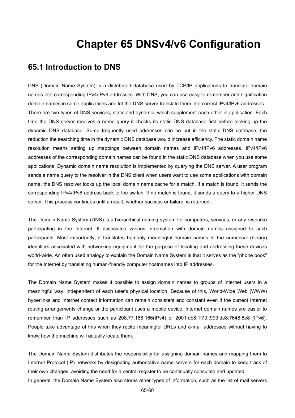 Chapter 65 dnsv4/v6 configuration, 1 introduction to dns, Chapter 65 dnsv4/v6 configuration -60 | Ntroduction to, Dns -60 | PLANET WGSW-52040 User Manual | Page 489 / 505