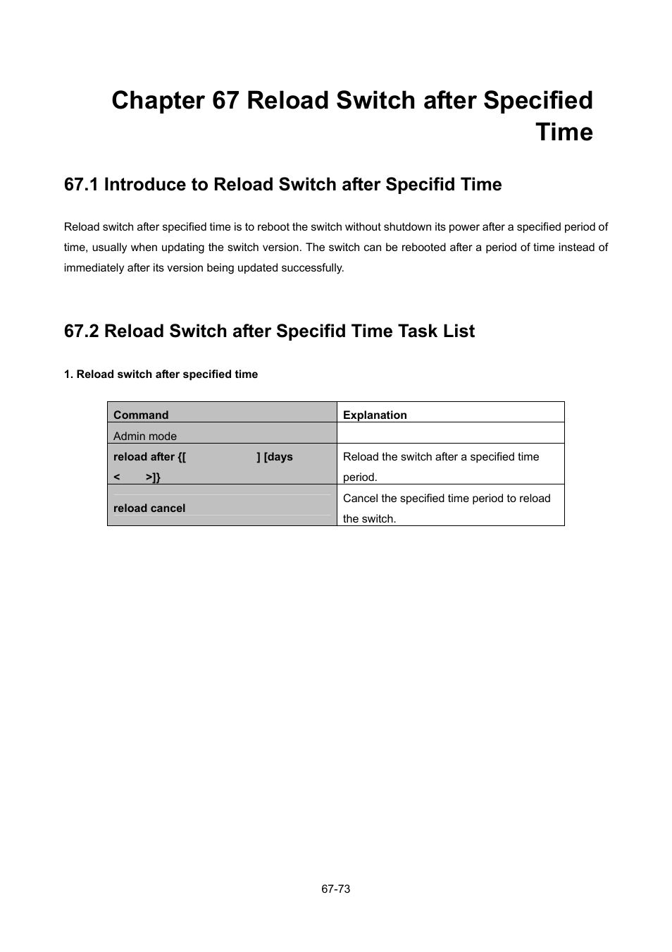 Chapter 67 reload switch after specified time, 1 introduce to reload switch after specifid time, 2 reload switch after specifid time task list | Chapter 67 reload switch after specified time -73, Ntroduce to, Eload, Witch after, Pecifid | PLANET WGSW-52040 User Manual | Page 502 / 505