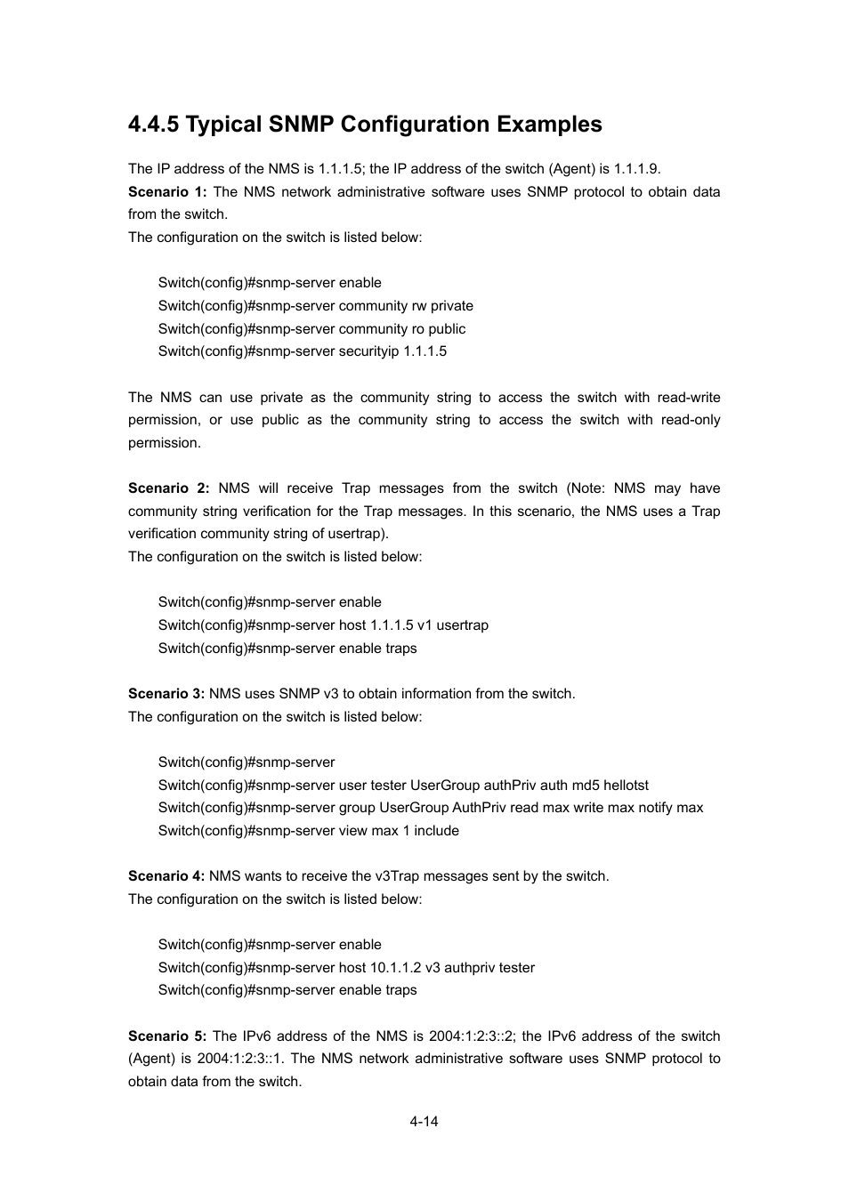 5 typical snmp configuration examples, 5 typical snmp configuration examples -14 | PLANET WGSW-52040 User Manual | Page 61 / 505