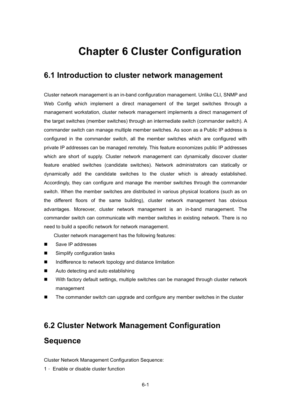 Chapter 6 cluster configuration, 1 introduction to cluster network management, Chapter 6 cluster configuration -1 | Ntroduction to cluster network management, Luster, Etwork, Anagement, Onfiguration, Equence | PLANET WGSW-52040 User Manual | Page 79 / 505