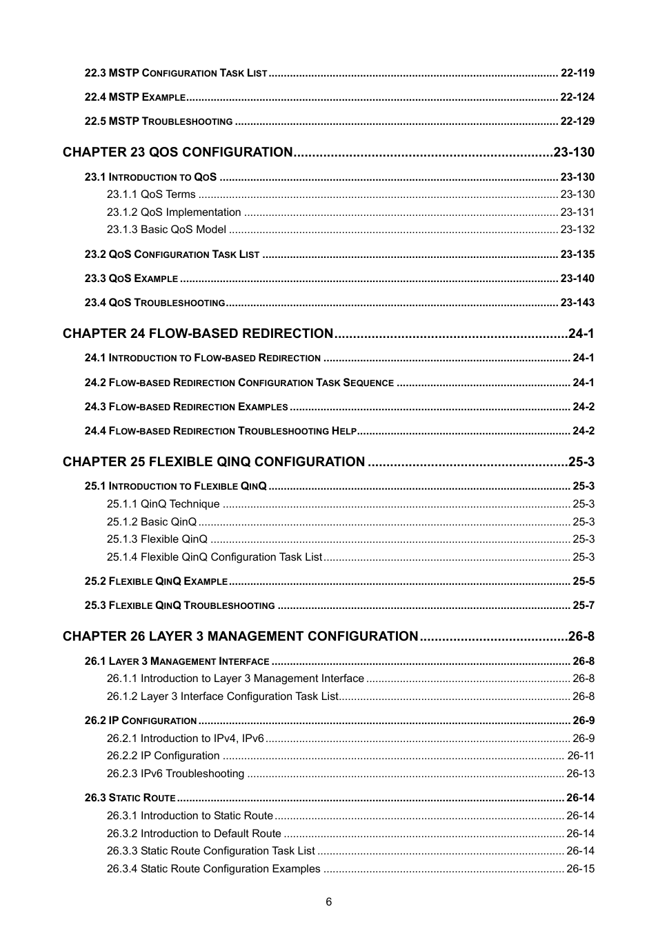 Chapter 24 flow-based redirection -1, Chapter 25 flexible qinq configuration -3, Chapter 26 layer 3 management configuration -8 | PLANET WGSW-52040 User Manual | Page 8 / 505