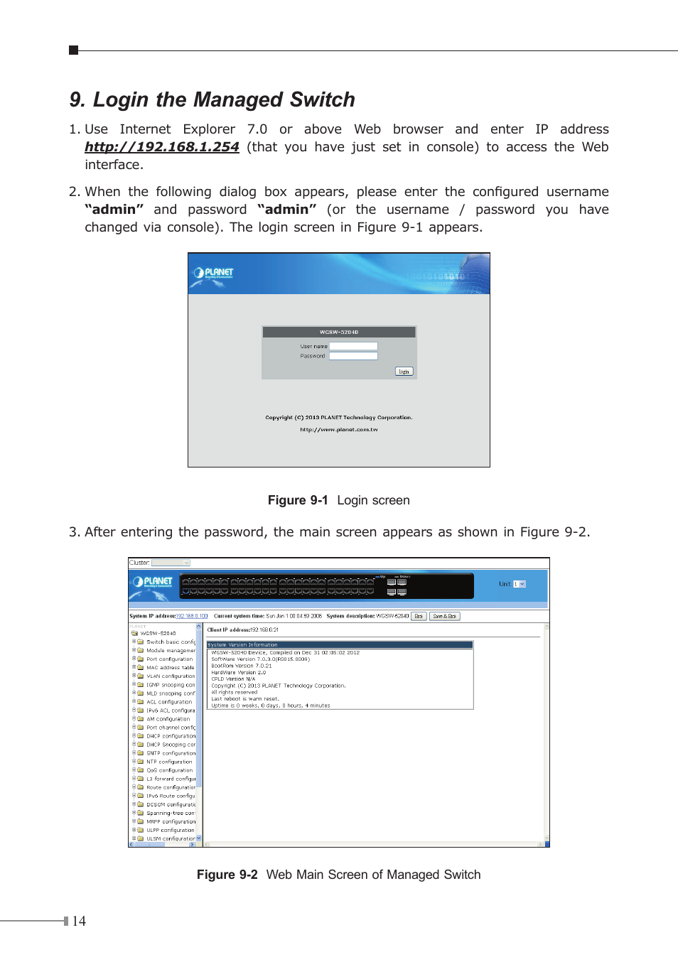 Login the managed switch | PLANET WGSW-52040 User Manual | Page 14 / 16