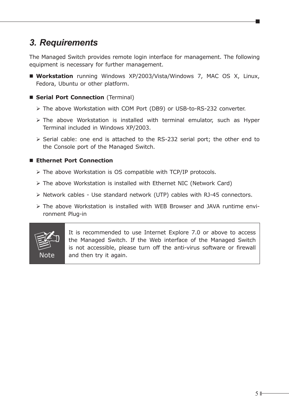 Requirements | PLANET WGSW-52040 User Manual | Page 5 / 16