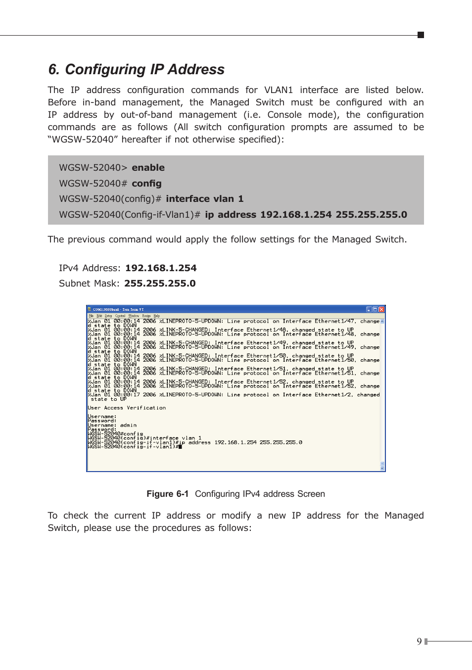 Configuring ip address | PLANET WGSW-52040 User Manual | Page 9 / 16